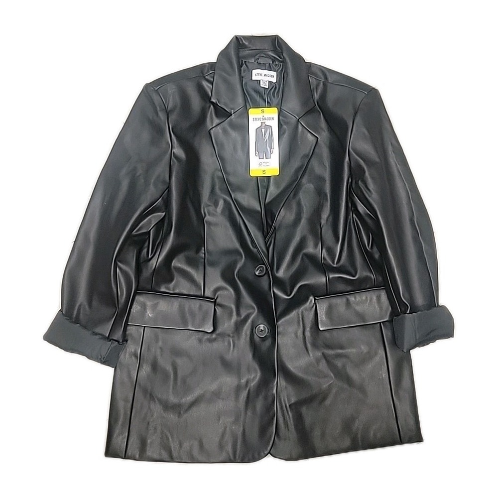 New Steve Madden Ladies' Faux Leather Oversized Fit Blazer Small S Black